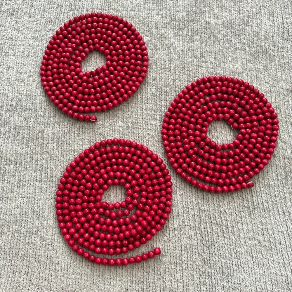 Vintage Christmas Tree Cranberry‎ Red Bead Garland Small Beads Lot